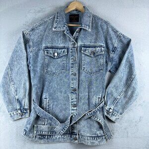 Black Label By C'est Toi Jacket Denim Jean Belted Trucker Womens Blue Size Large